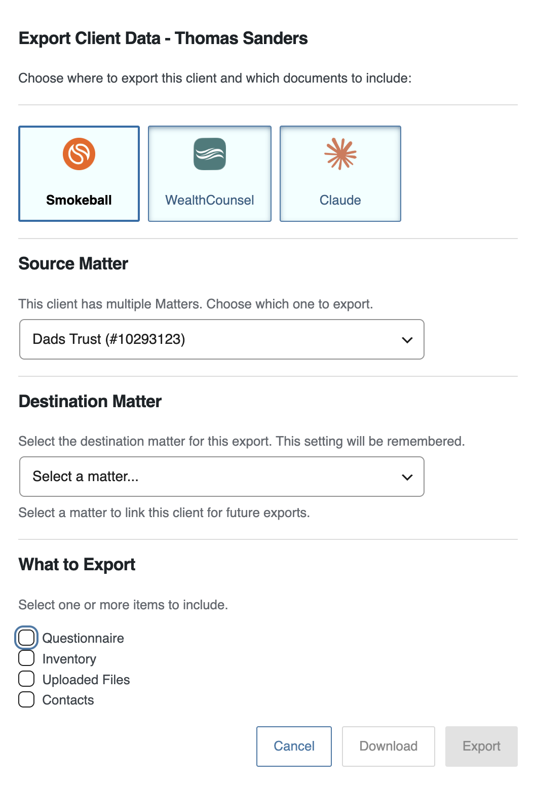 Smokeball Export